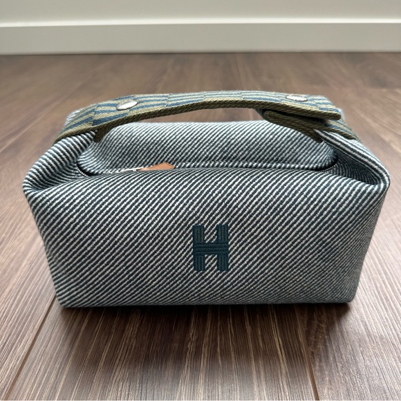 🆕 Hermes Bride-a-Brac H Natte Bicolor Wool Twill Vanity Case, Large Model - Picture 2 of 16